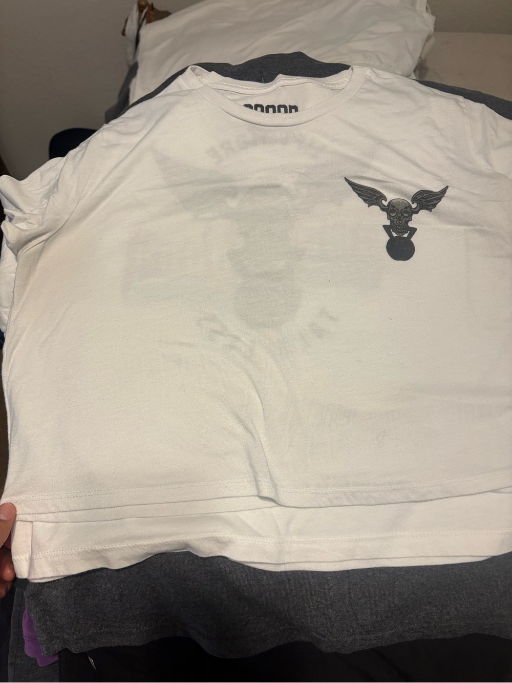 Women’s White Crop Top with Winged Emblem